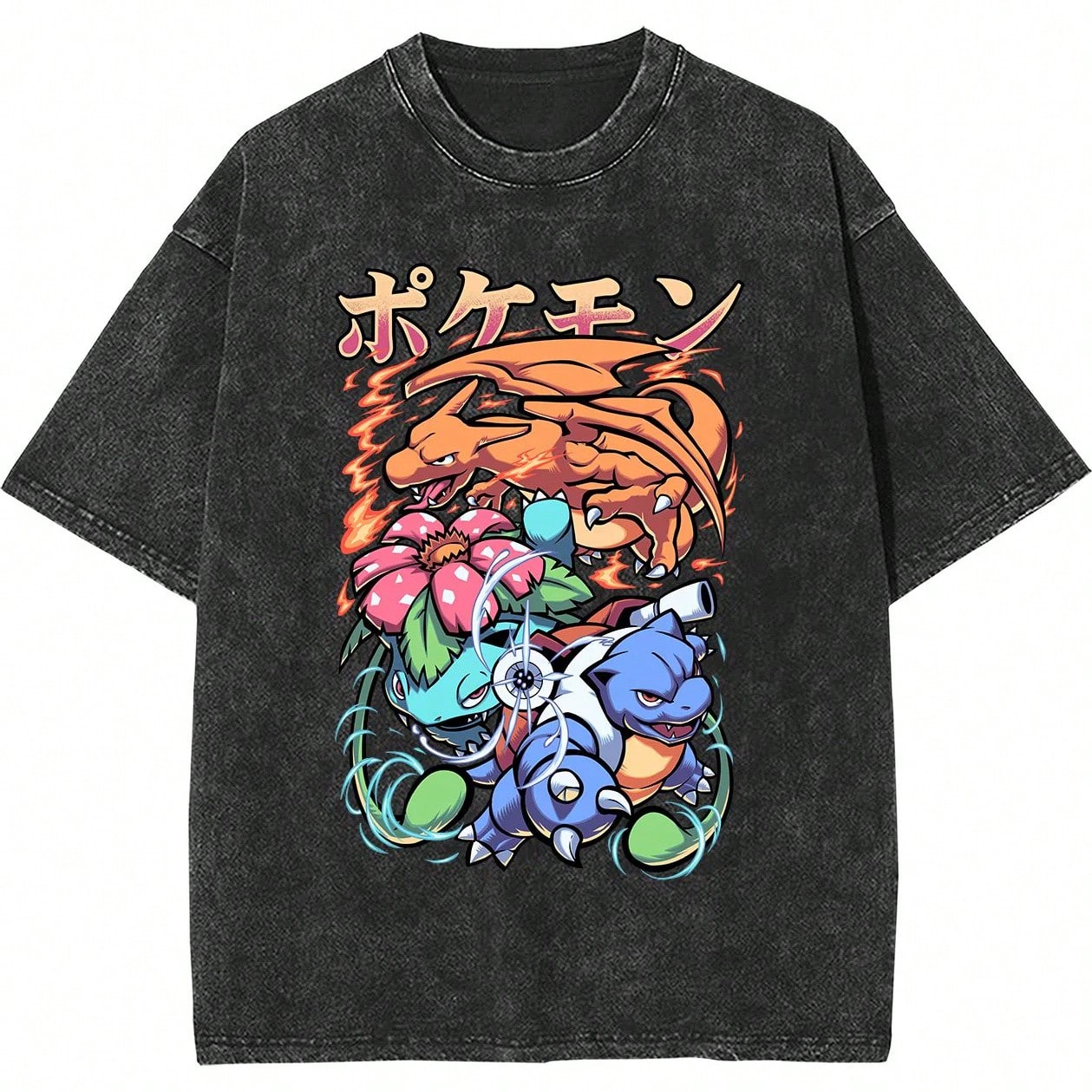 Relaxed crew-neck vintage T-shirt, suitable for summer vacation wear. Features anime print design and Y2K style.