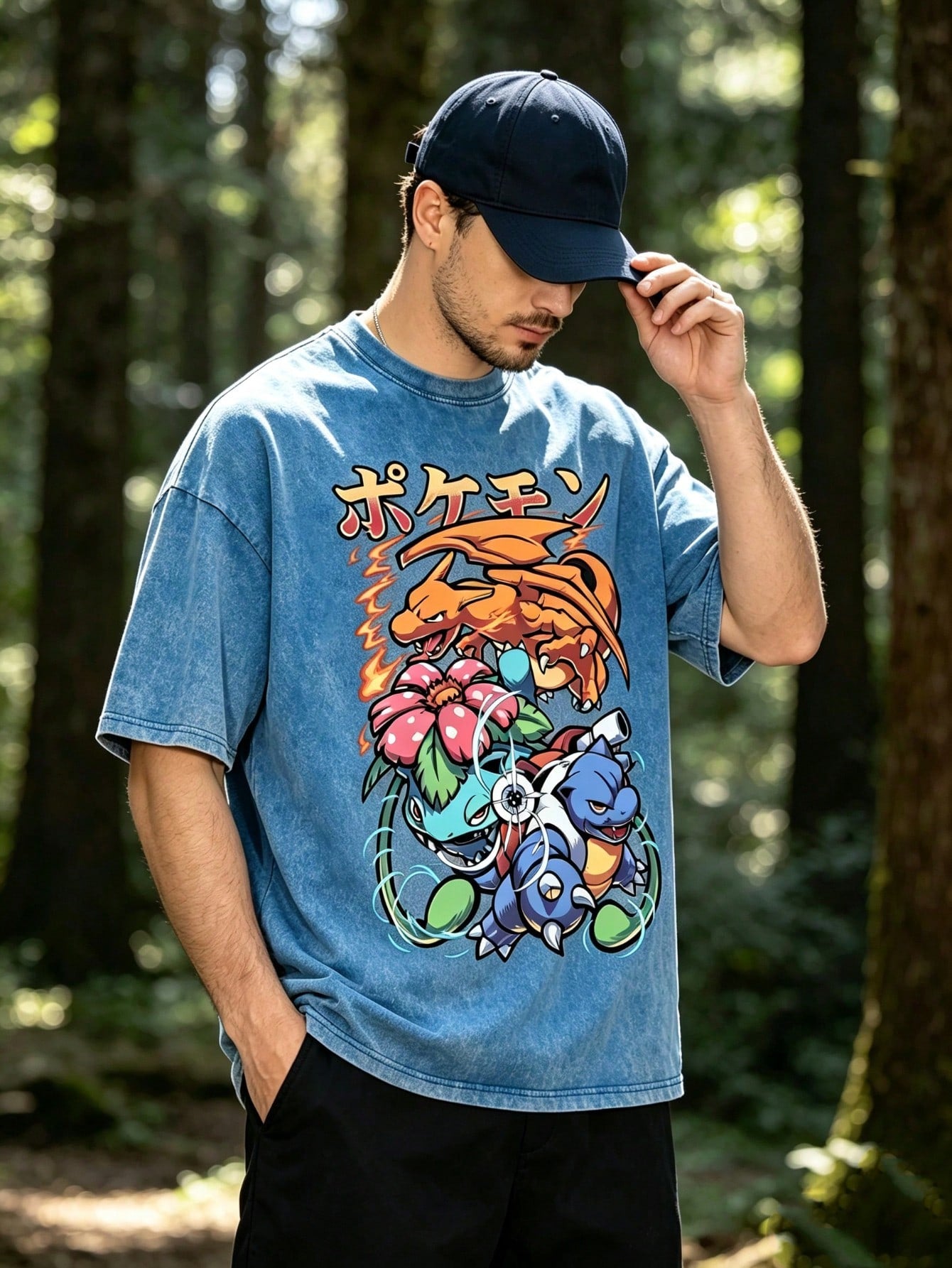 Relaxed crew-neck vintage T-shirt, suitable for summer vacation wear. Features anime print design and Y2K style.